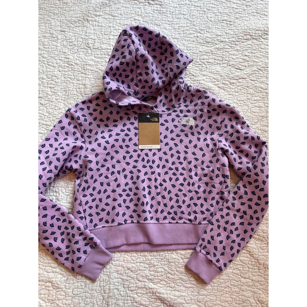 The North Face Girls Lupine Purple All Over Logo Camp Fleece Hoodie XL 14/16